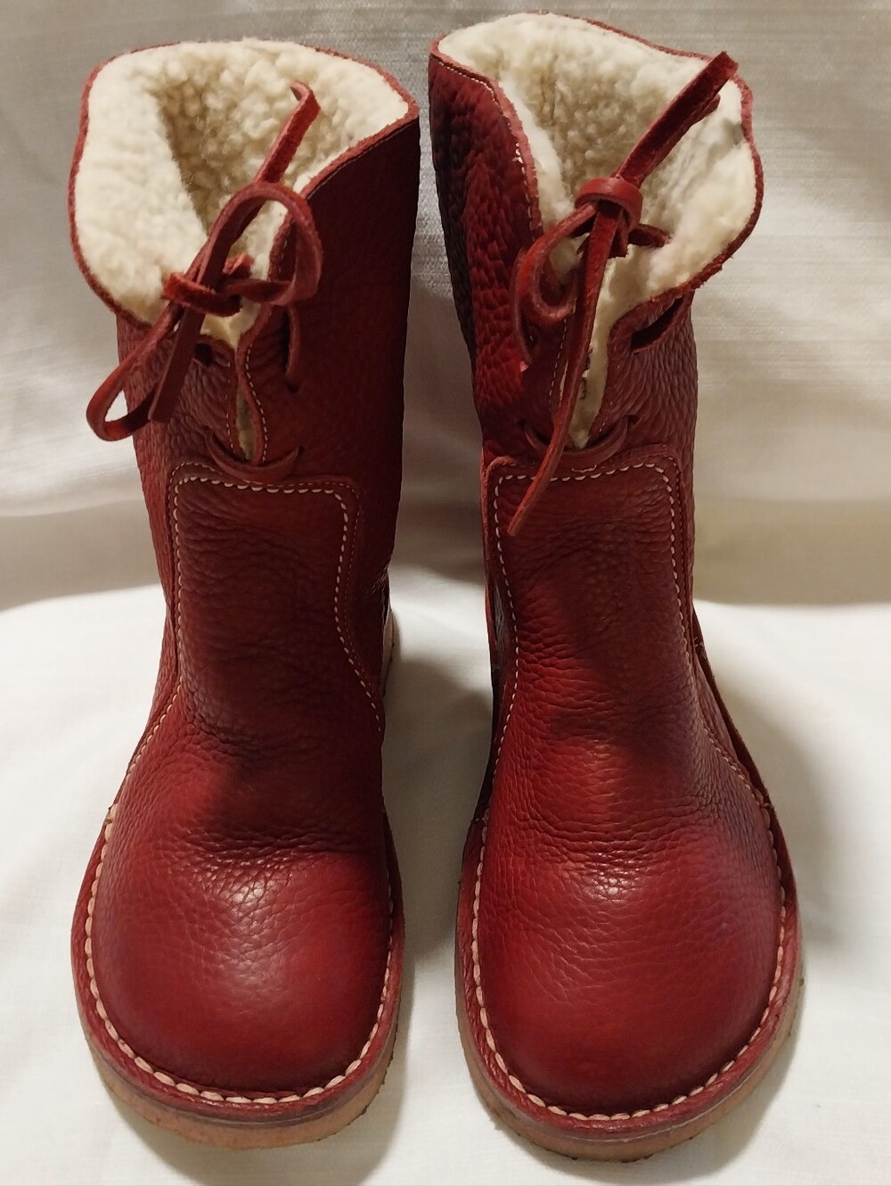 Duckfeet Arhus Red Pebbled Leather Mid-Calf Shearling Wool Lined Boots